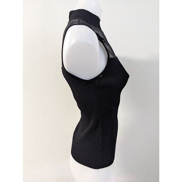 Milly XS Ribbed Mesh Combo Tank Top Black Mock Neck Sleeveless - Picture 5 of 9